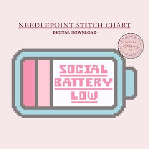 Needlepoint Ornament Chart - Social Battery Low - Funny Beginner digital PDF downloads, cross stitch pattern