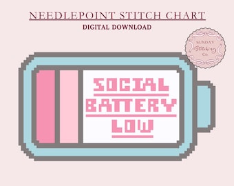 Needlepoint Ornament Chart - Social Battery Low - Funny Beginner digital PDF downloads, cross stitch pattern