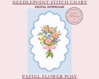 Floral Posy Needlepoint Chart - instant digital PDF download, Counted Cross Stitch pattern