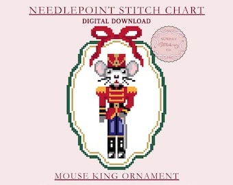 Mouse King from the Nutcracker Needlepoint Chart, Christmas ornament pattern, digital PDF download, counted Cross Stitch Chart