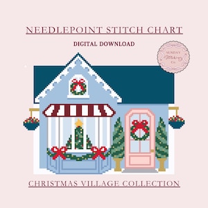 Christmas Village Cozy Cottage Chart - Xmas house instant digital download, counted Cross Stitch pattern, DIY charted canvas, paint your own