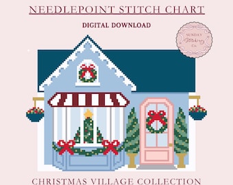 Christmas Village Cozy Cottage Chart - Xmas house instant digital download, counted Cross Stitch pattern, DIY charted canvas, paint your own