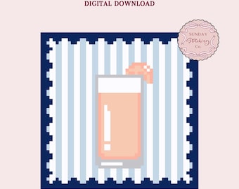 Cocktail Coaster Needlepoint Chart 4x4in or Cross Stitch Pattern, instant digital PDF download,  bar cart decor, DIY charted canvas, modern