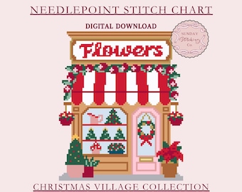 Christmas Village Florist Nadelspitze Stickmuster, Kreuzstich Stickmuster, Stickmuster, Kreuzstich Stickmuster, Kreuzstich Stickmuster, Stickmuster, Stickmuster