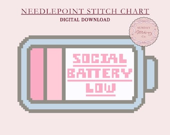 Social Battery Low Needlepoint Chart: Funny Beginner Cross Stitch (PDF Pattern)
