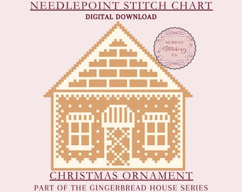 Gingerbread House Needlepoint Chart: Christmas Ornament Pattern, Digital PDF Download, counted cross stitch