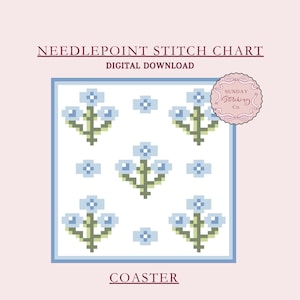 Naaldpuntonderzetter grafiek blokdruk bloemen, 13 mesh kaartontwerp, digitale pdf-download, geteld kruissteekpatroon, DIY beschilderd canvas