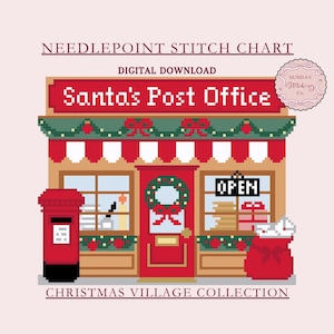 Christmas Village Needlepoint Chart “Santa’s Post Office” instant digital download, counted Cross Stitch Chart, DIY charted canvas pattern