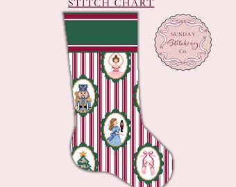 Girls Nutcracker Christmas Stocking Chart - Needlepoint & Cross Stitch DIGITAL PDF pattern, with Alphabet Chart for Name Personalisation