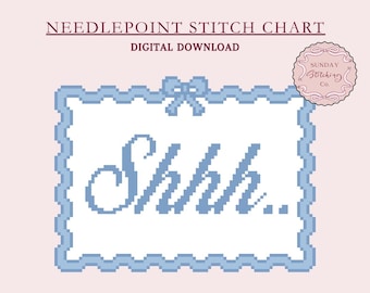Digital Needlepoint Chart baby sleeping "Shhh" pillow design, counted Cross Stitch Pattern, PDF download, DIY charted canvas, paint your own