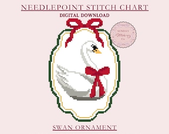 Swan Needlepoint Chart, Nutcracker Series Christmas ornament pattern, digital PDF download, counted Cross Stitch Chart