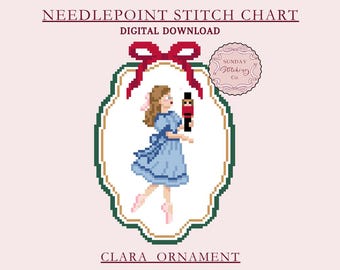 Clara Nutcracker Needlepoint Chart, Christmas ornament pattern, digital PDF download, counted Cross Stitch Chart