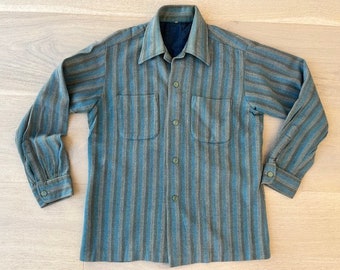 Vintage Men's Wool Striped Herringbone Button Down Shirt