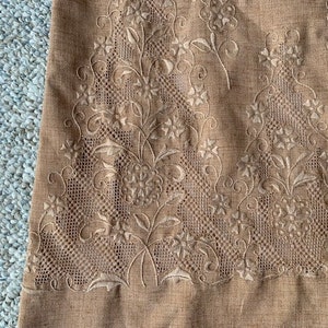 Beautiful Vintage 1960's Embroidered Shift Dress in Light Brown Heather and Fully Lined image 4