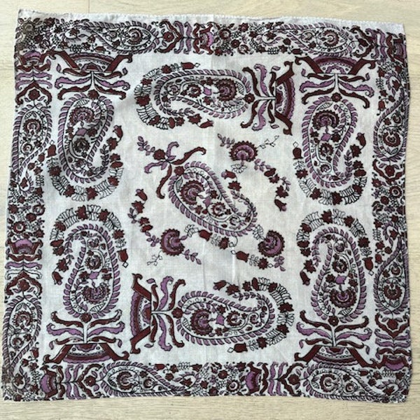 Pretty Vintage Brown and Lavender Block Printed Bandana