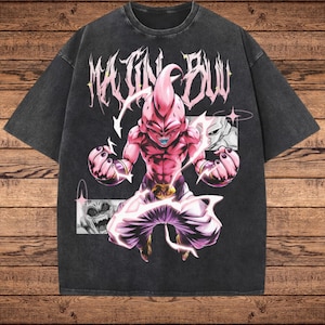 Camiseta de anime vintage, camiseta japonesa retro con lavado, camiseta manga extragrande, ropa urbana unisex con lavado ácido, estética otaku