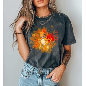 Fire-type Lizard Shirt, Fantasy Unisex Top, Graphic Novel T-Shirt, Cool Adventure Creature Apparel, Comfort Colors
