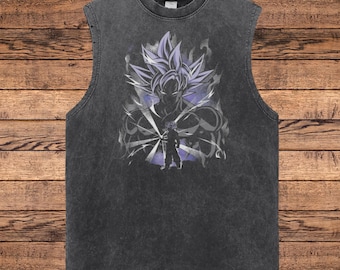 Vintage Anime Cutoff Shirt, Retro Washed Japanese Graphic Tee, Oversized Manga T-Shirt, Unisex Acid Wash Streetwear, Otaku Aesthetic