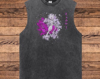 Vintage Anime Cutoff Shirt, Retro Washed Japanese Graphic Tee, Oversized Manga T-Shirt, Unisex Acid Wash Streetwear, Otaku Aesthetic