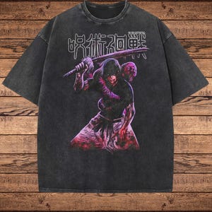 Vintage Anime Shirt, Retro Washed Japanisches Grafik-T-Shirt, Übergroßes Manga-T-Shirt, Unisex Acid Wash Streetwear, Otaku-Ästhetik