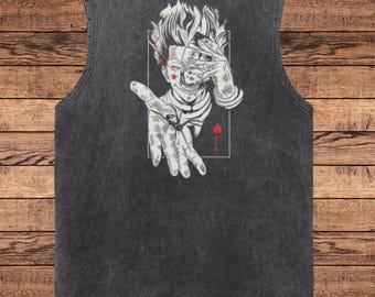 Vintage Anime Cutoff Shirt, Retro Washed Japanese Graphic Tee, Oversized Manga T-Shirt, Unisex Acid Wash Streetwear, Otaku Aesthetic