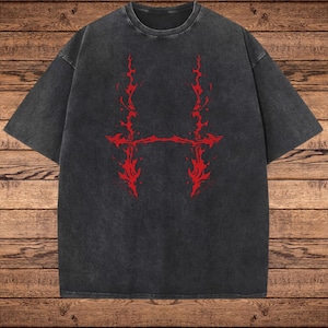 Camiseta de anime vintage, camiseta japonesa retro con lavado, camiseta manga extragrande, ropa urbana unisex con lavado ácido, estética otaku