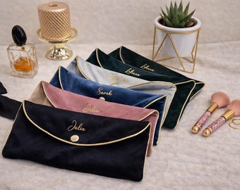 Personalized Velvet Makeup Bag | Custom Name Cosmetic Pouch | Bridesmaid Gift | Travel Makeup Bag | Monogram Makeup Bag