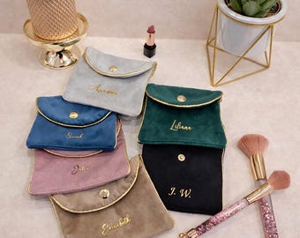 Small Velvet Makeup Bag | Personalized Cosmetic Pouch | Custom Name Makeup Bag | Bridesmaid Gift