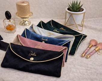 Personalized Velvet Makeup Bag | Custom Name Cosmetic Pouch | Monogram Makeup Bag | Travel Makeup Bag | Bridesmaid Gift