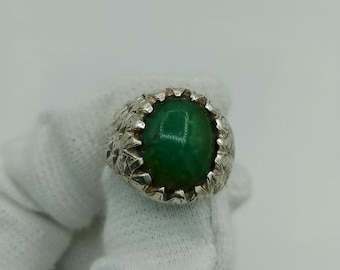 Green Husaini Turquoise Ring for Men – Rare Natural Stone – Bold & Handmade Statement Jewelry