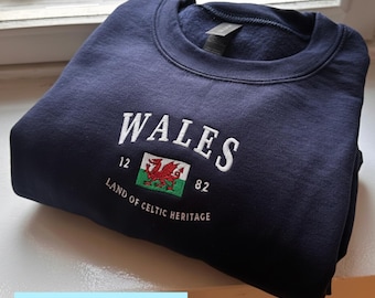 Sudadera de Gales, bordado de Gales, regalo de Gales, camiseta de Gales, camiseta suave y cómoda, sudadera con capucha, camiseta, sudadera, estilo galés