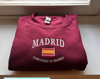 Sudadera bordada de Madrid, camiseta de Madrid, regalo de España, sudadera con capucha de Madrid, suéter de España, souvenir de Madrid, bordado unisex