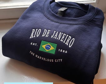 Sudadera de Río de Janeiro, Bordado de Brasil, Regalo de Brasil, Brasil, Camisa de Río de Janeiro, Río de Janeiro Brasil, Sudadera con capucha, Camiseta, Sudadera