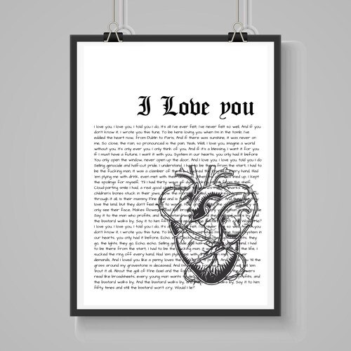 Poster « Je t'aime » Fontaines D.C. – Impression paroles A4 sur papier satiné – Art mural groupe irlandais