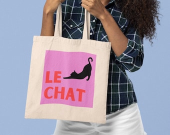 Le Chat Cotton Canvas Tote Bag, Cat Lover Gift