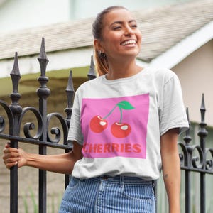 Cherry Graphic T-Shirt, Trendy Summer Tee, Fun Fruit Shirt, Gift for Friends, Retro Style Apparel, Cherries Tee