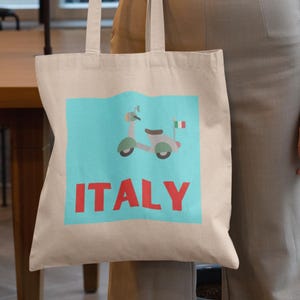Colorful Italy Scooter Canvas Tote Bag, Eco-Friendly Shopper, Travel Accessories, Italian Culture Gift, Beach Tote, Italy Tote Bag