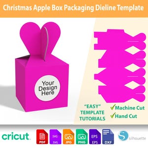 Szablon pudełka na prezenty świąteczne Apple SVG DXF - Opakowanie do druku dla Cricut i Silhouette | Pudełko świąteczne DIY do natychmiastowego pobrania