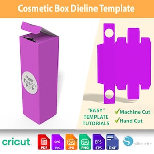 Modelo de caixa de cosméticos SVG DXF - Dieline de embalagem para impressão para Cricut e Silhouette | Caixa de produto DIY Download instantâneo