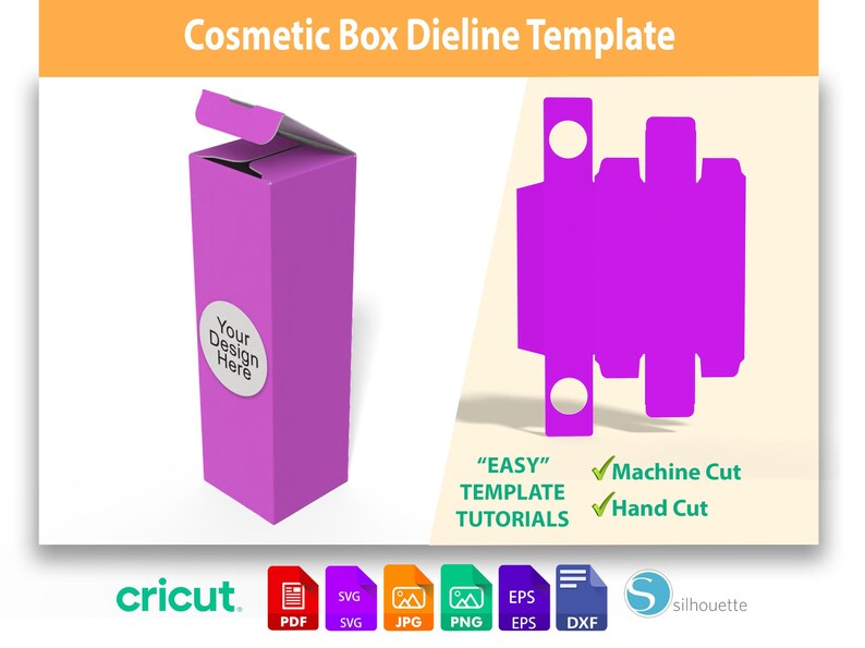 Cosmetic Box Template is compatible with Cricut, Silhouette, and laser cutters. Available in SVG and DXF, it works with cardstock and kraft paper, and provides a professional, foldable packaging design for personal or commercial use.