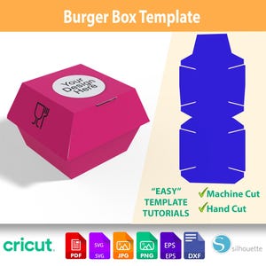Plantilla SVG de caja de hamburguesa / Archivos de corte de Cricut y Silhouette / Diseño de caja de hamburguesa DIY