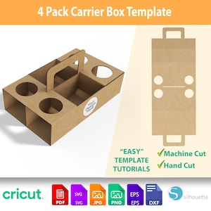 Plantilla de caja de transporte (paquete de 4): bolsa para tazas, portabotellas de cerveza, portavasos de café, SVG-DXF para Cricut Silhouette