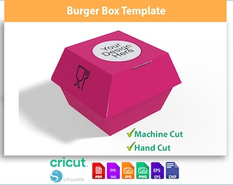 Burger Box SVG Template - Clamshell Food Box DXF - Burger Party Favor Box - Digital Download