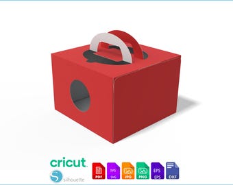 Cake Product Box Template, Paper Handle Box SVG, Food Packaging, DXF, PDF