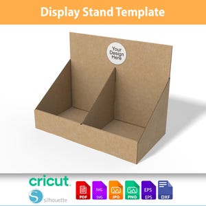 Caja de exhibición de mostrador con dos secciones / Plantilla de soporte de producto SVG y PDF / Archivo de caja de exhibición DIY