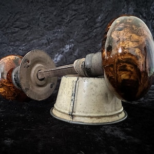 Antique Bennington Porcelain Doorknob Set: Tiger Eye Glaze, Architectural Salvage