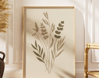 Illustrazione botanica minimalista da parete / Poster con disegno astratto di piante / Decorazione boho moderna e neutra / Download digitale per parete galleria