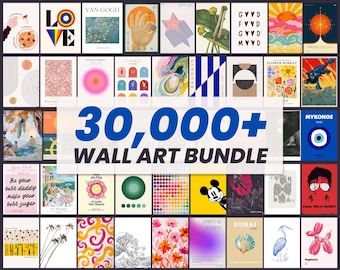 30,000 Wall Art Pack for Resell | PLR MRR Commercial Use | 300 DPI Printable Posters | Vintage Modern Art Bundle