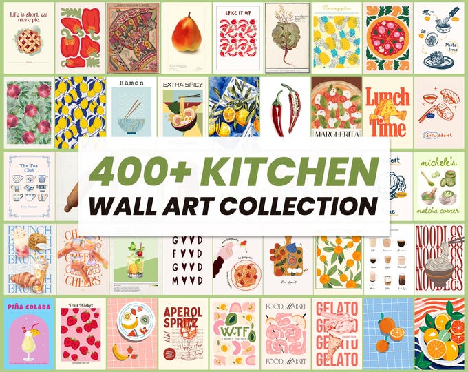 400+ Kitchen Wall Art Bundle | Printable Food & Coffee Prints | Vintage ...