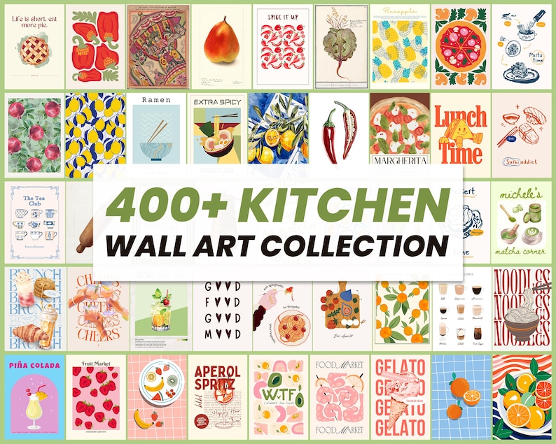 500 kitchen wall art prints bundle, retro food and... 400+ Kitchen Wall Art Bundle | Printable Food & Coffee Prints | Vintage ...